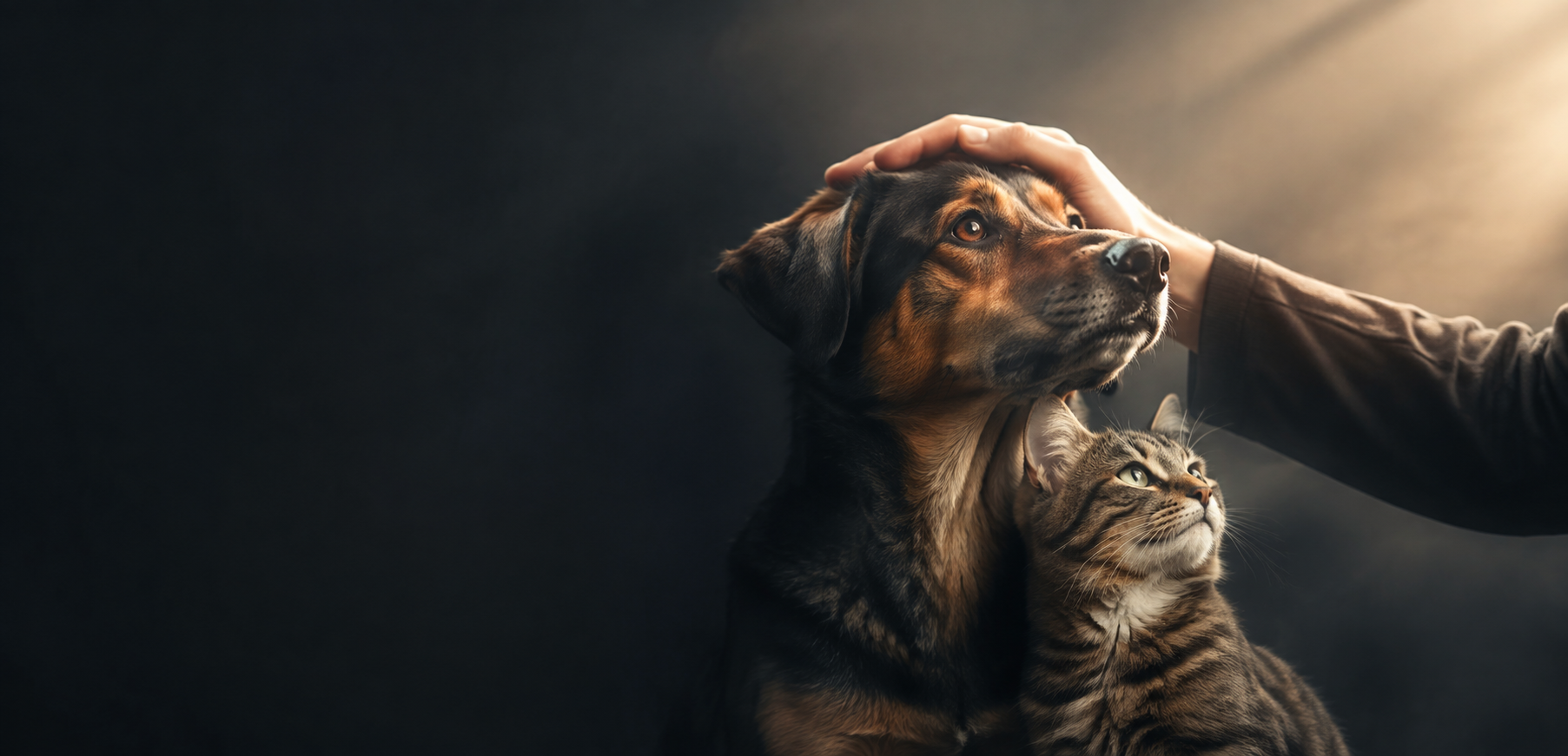 Hund und Katze in fürsorglicher Umgebung